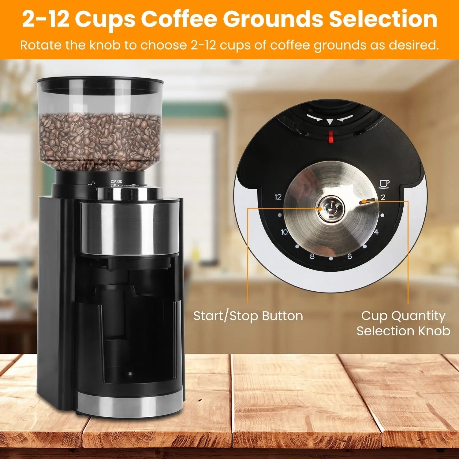 Conical Burr Coffee Grinder Electric Coffee Bean Grinder with 25 Grind Settings 12 Cups Selection for Drip/Percolator/French Press/Espresso/Cold Brew/Pour Over Doba