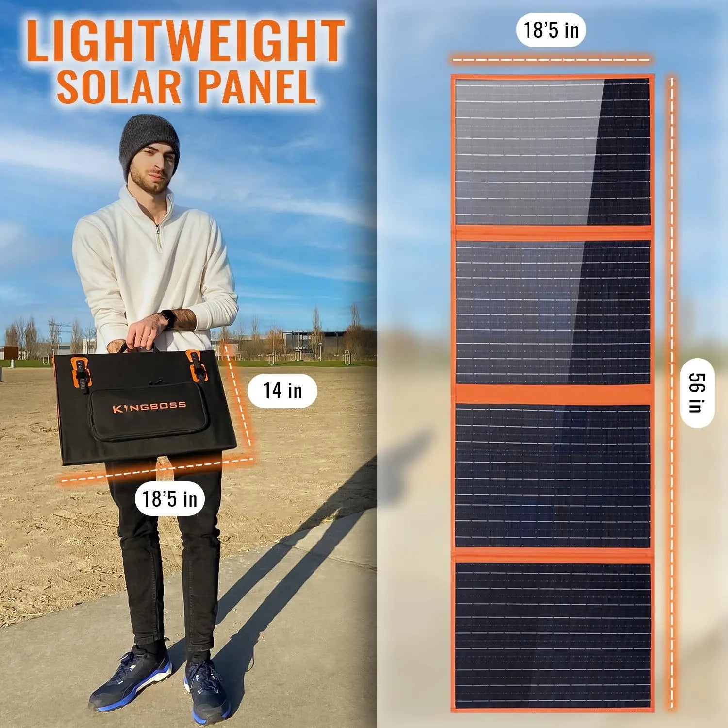 Solar Power Panels, 120W KingBoss Portable 120w Solar Panel High Efficiency Waterproof;  with Multiple Outputs and 3-Kickstand;  Foldable Design for Optimal Solar Coverage;  able to Charge All Types of Devices/Power Stations Doba