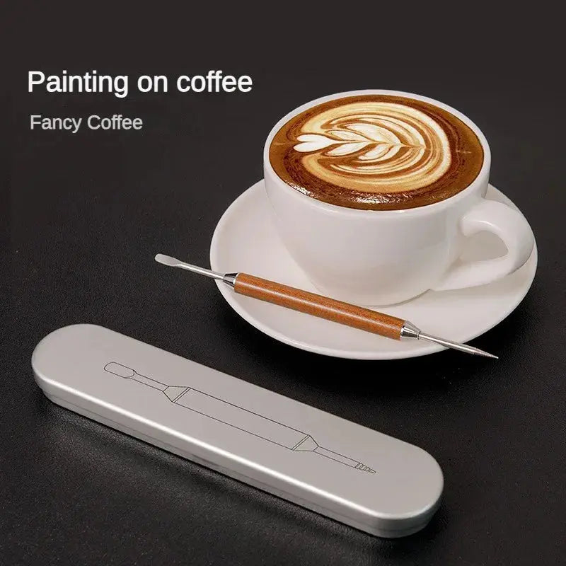 Punana Coffee Art Needle Stainless Steel Rosewood Coffee Decorating Art Pen Flower Needle Latte Coffee Hook Coffee Accessories American Roasting Company