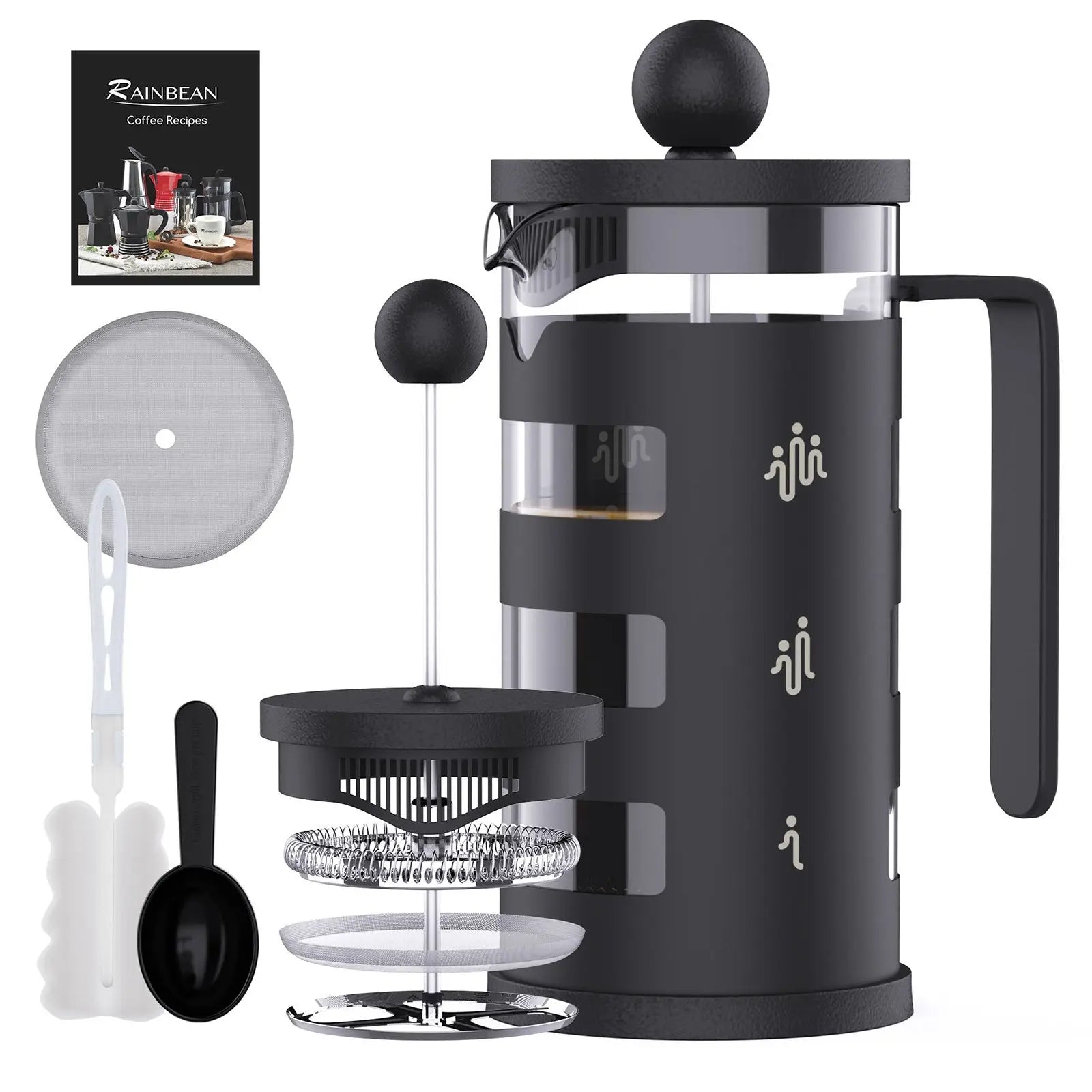 RAINBEAN  French Press Coffee Maker Easy Cleaning Cafeteria, Heat Resistant Borosilicate Glass, Black Doba