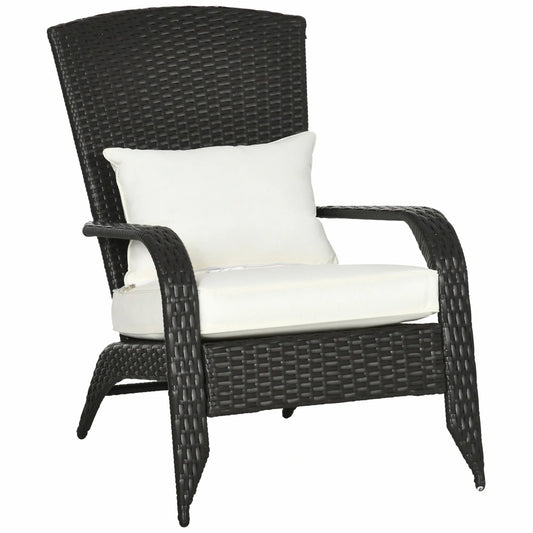 Outsunny Patio Wicker Adirondack Chair, Outdoor All-Weather Rattan Fire Pit Chair w/ Soft Cushions, Tall Curved Backrest and Comfortable Armrests for Deck or Garden, Cream White Doba