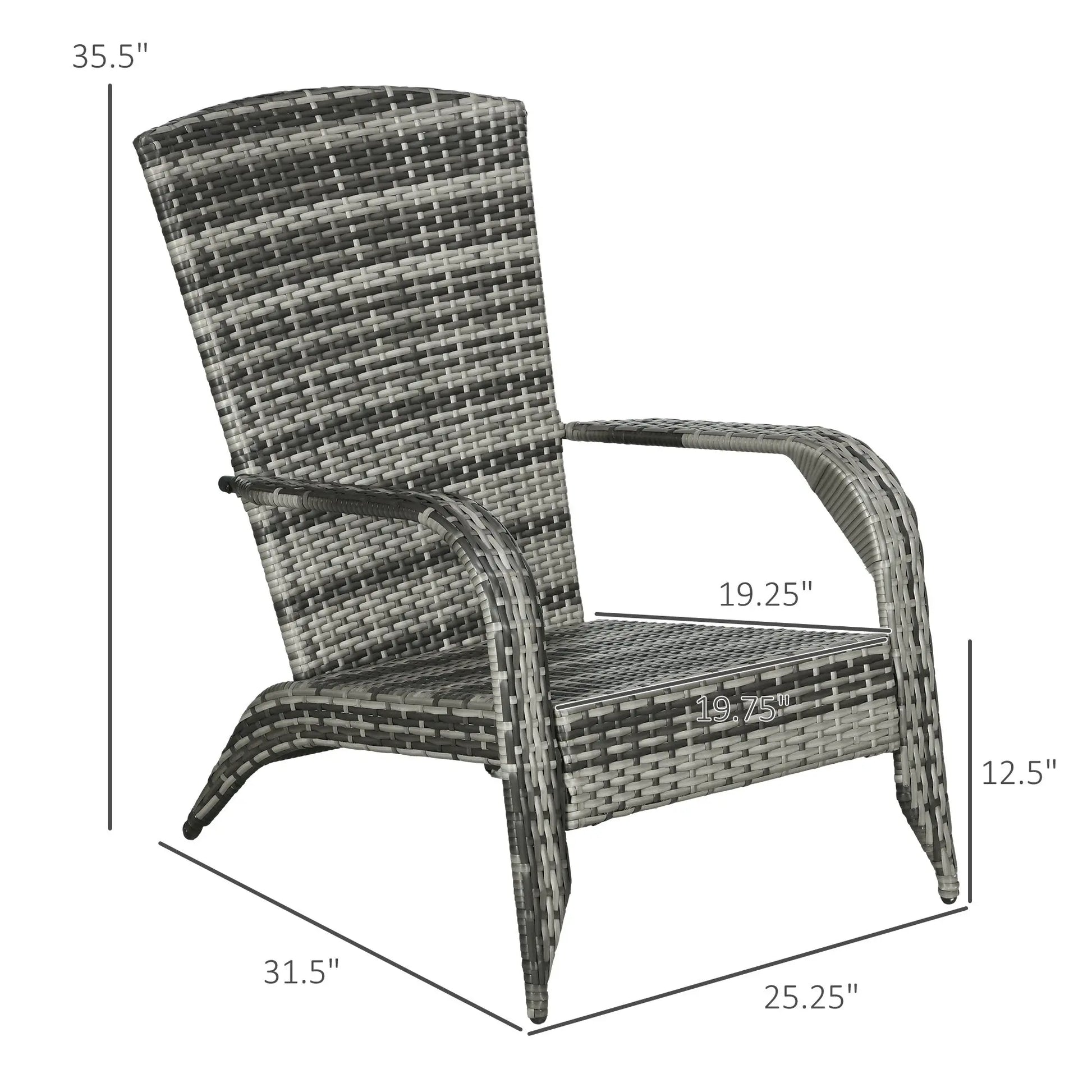 Outsunny Patio Wicker Adirondack Chair, Outdoor All-Weather Rattan Fire Pit Chair w/ Soft Cushions, Tall Curved Backrest and Comfortable Armrests for Deck or Garden, Gray Doba