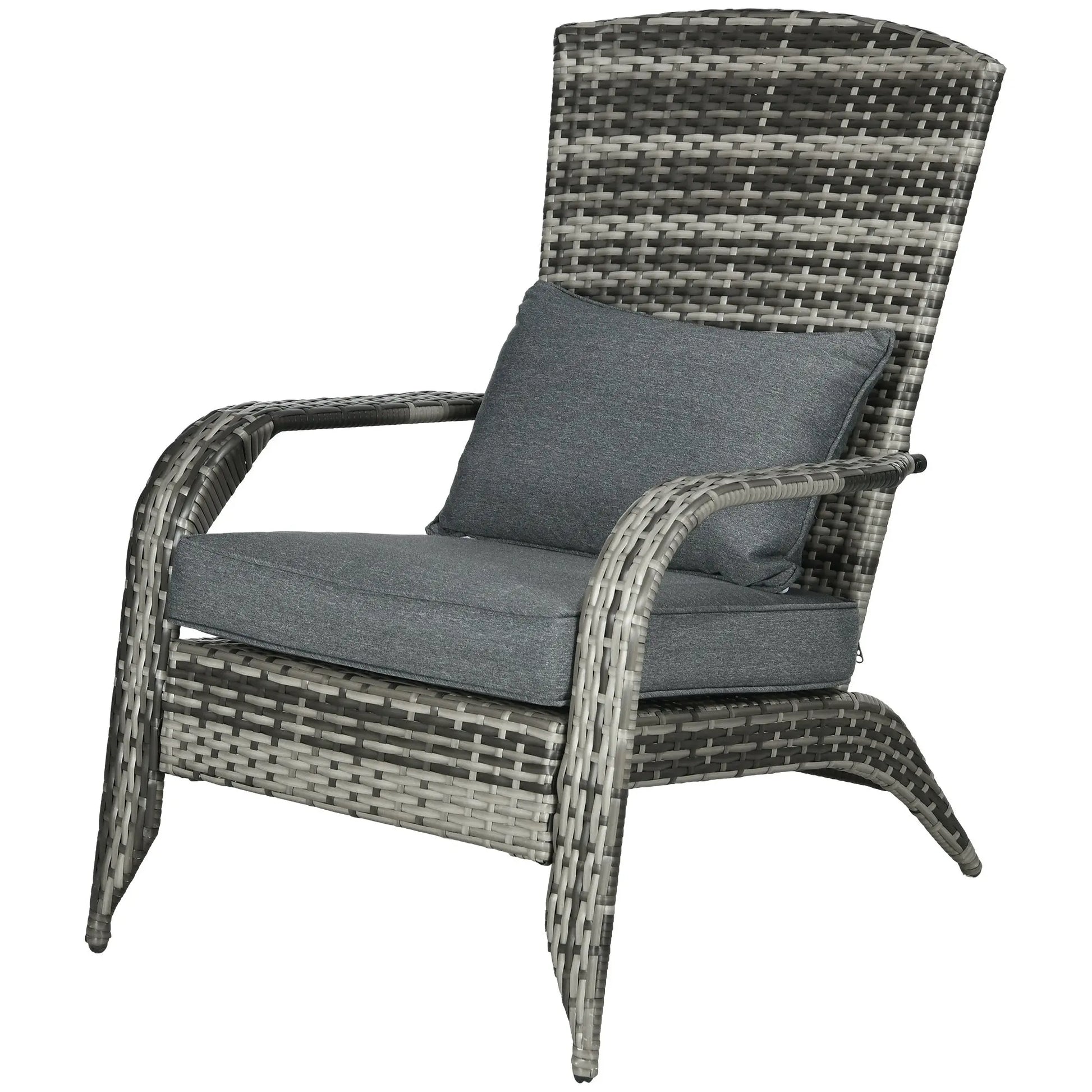 Outsunny Patio Wicker Adirondack Chair, Outdoor All-Weather Rattan Fire Pit Chair w/ Soft Cushions, Tall Curved Backrest and Comfortable Armrests for Deck or Garden, Gray Doba