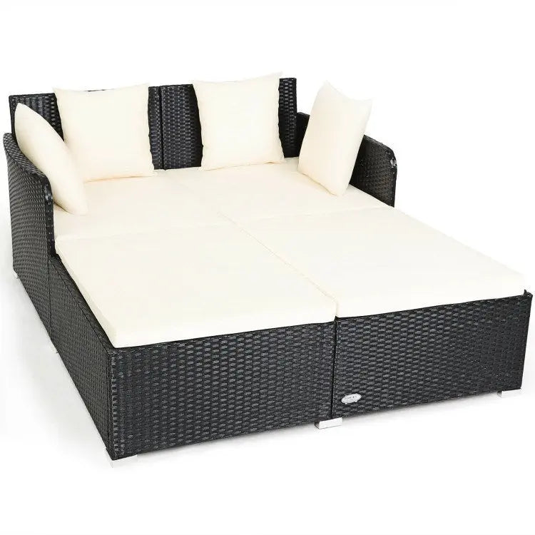 Spacious Outdoor Rattan Daybed with Upholstered Cushion Doba