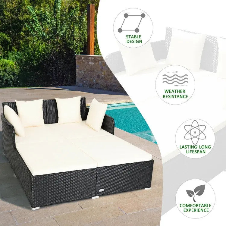 Spacious Outdoor Rattan Daybed with Upholstered Cushion Doba