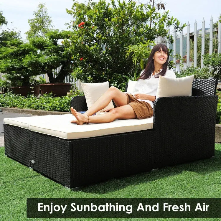 Spacious Outdoor Rattan Daybed with Upholstered Cushion Doba