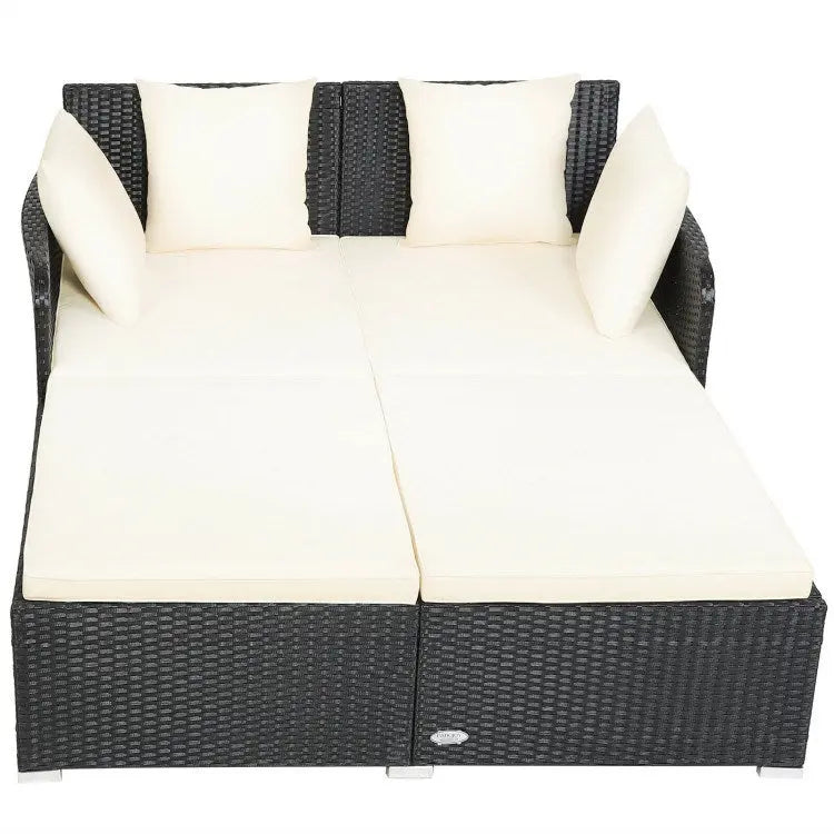 Spacious Outdoor Rattan Daybed with Upholstered Cushion Doba