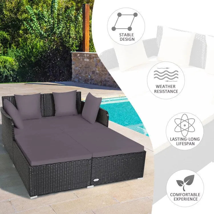 Spacious Outdoor Rattan Daybed with Upholstered Cushion Doba