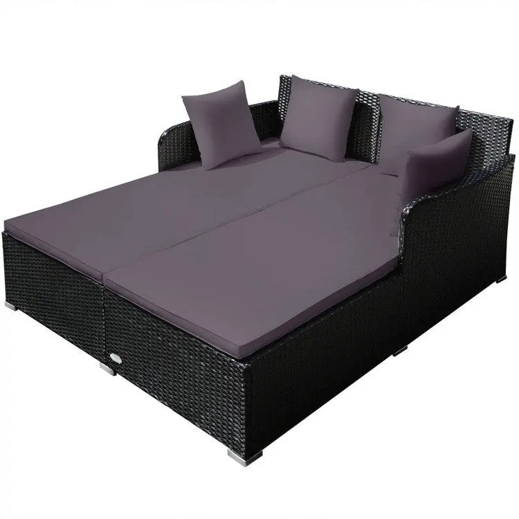 Spacious Outdoor Rattan Daybed with Upholstered Cushion Doba