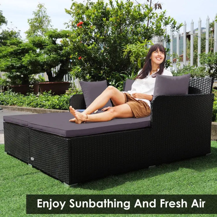 Spacious Outdoor Rattan Daybed with Upholstered Cushion Doba