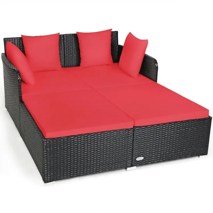 Spacious Outdoor Rattan Daybed with Upholstered Cushion Doba