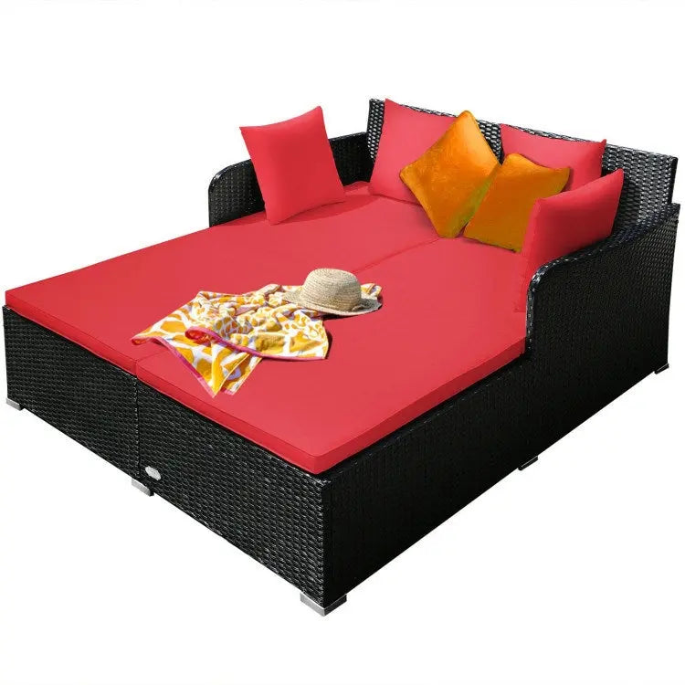 Spacious Outdoor Rattan Daybed with Upholstered Cushion Doba