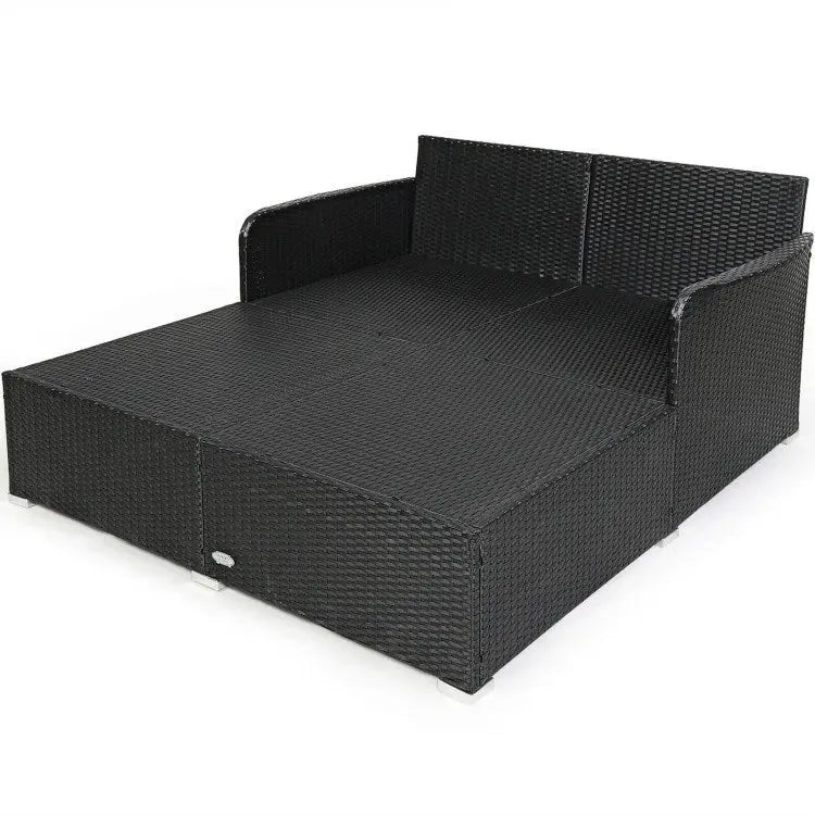 Spacious Outdoor Rattan Daybed with Upholstered Cushion Doba