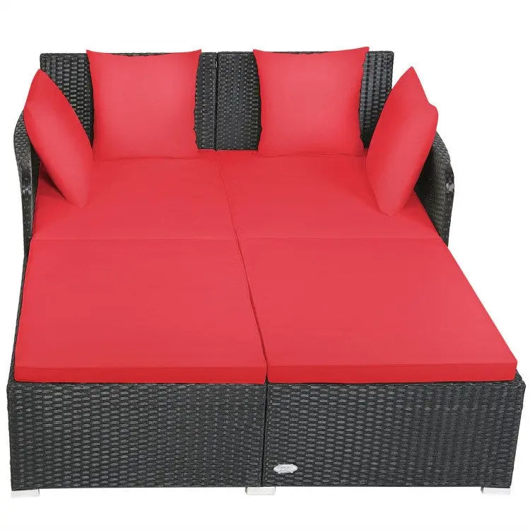 Spacious Outdoor Rattan Daybed with Upholstered Cushion Doba