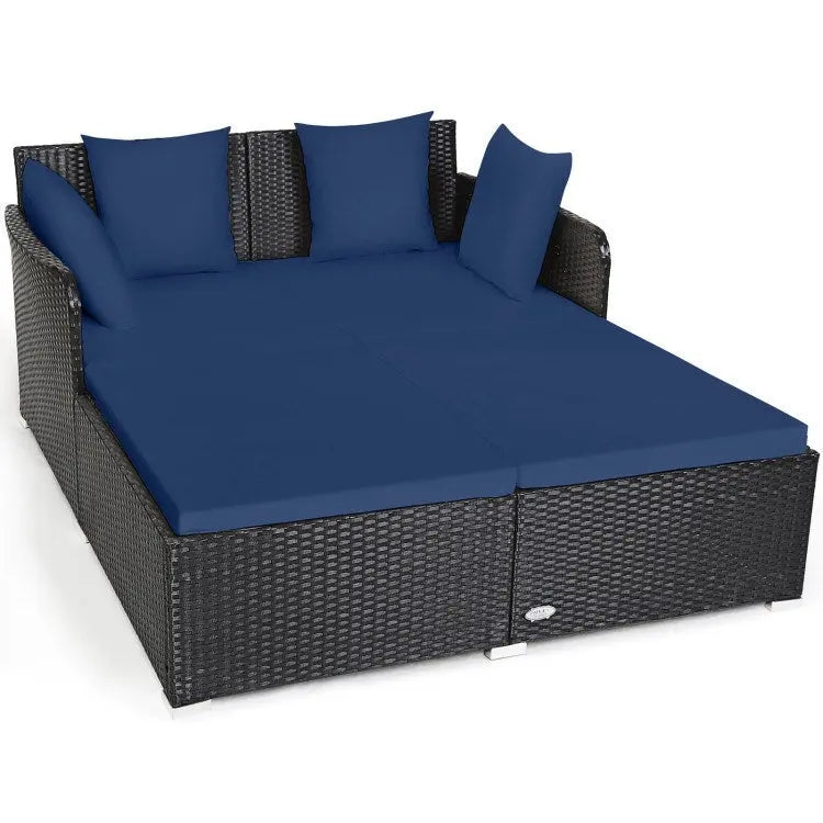 Spacious Outdoor Rattan Daybed with Upholstered Cushion Doba