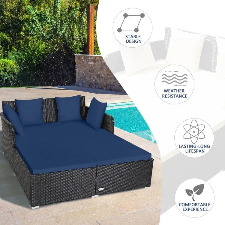 Spacious Outdoor Rattan Daybed with Upholstered Cushion Doba