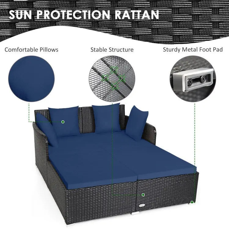 Spacious Outdoor Rattan Daybed with Upholstered Cushion Doba