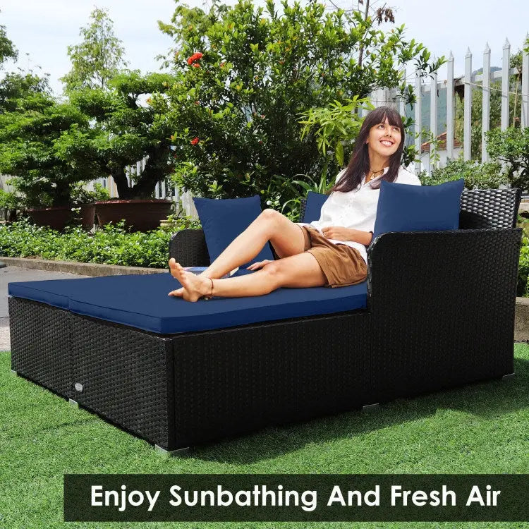 Spacious Outdoor Rattan Daybed with Upholstered Cushion Doba