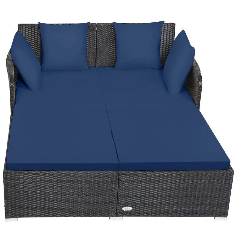 Spacious Outdoor Rattan Daybed with Upholstered Cushion Doba