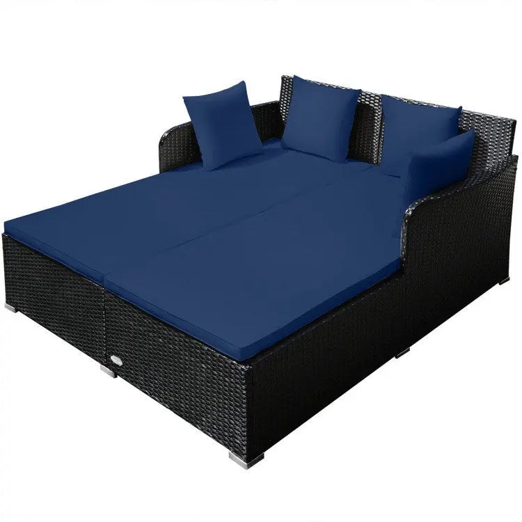 Spacious Outdoor Rattan Daybed with Upholstered Cushion Doba