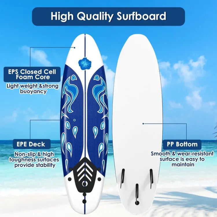 Stand Up Surf Boards, 6 Feet Surfboard with 3 Detachable Fins, White, Red, Yellow Doba