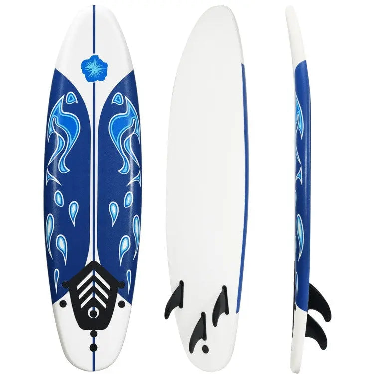 Stand Up Surf Boards, 6 Feet Surfboard with 3 Detachable Fins, White, Red, Yellow Doba