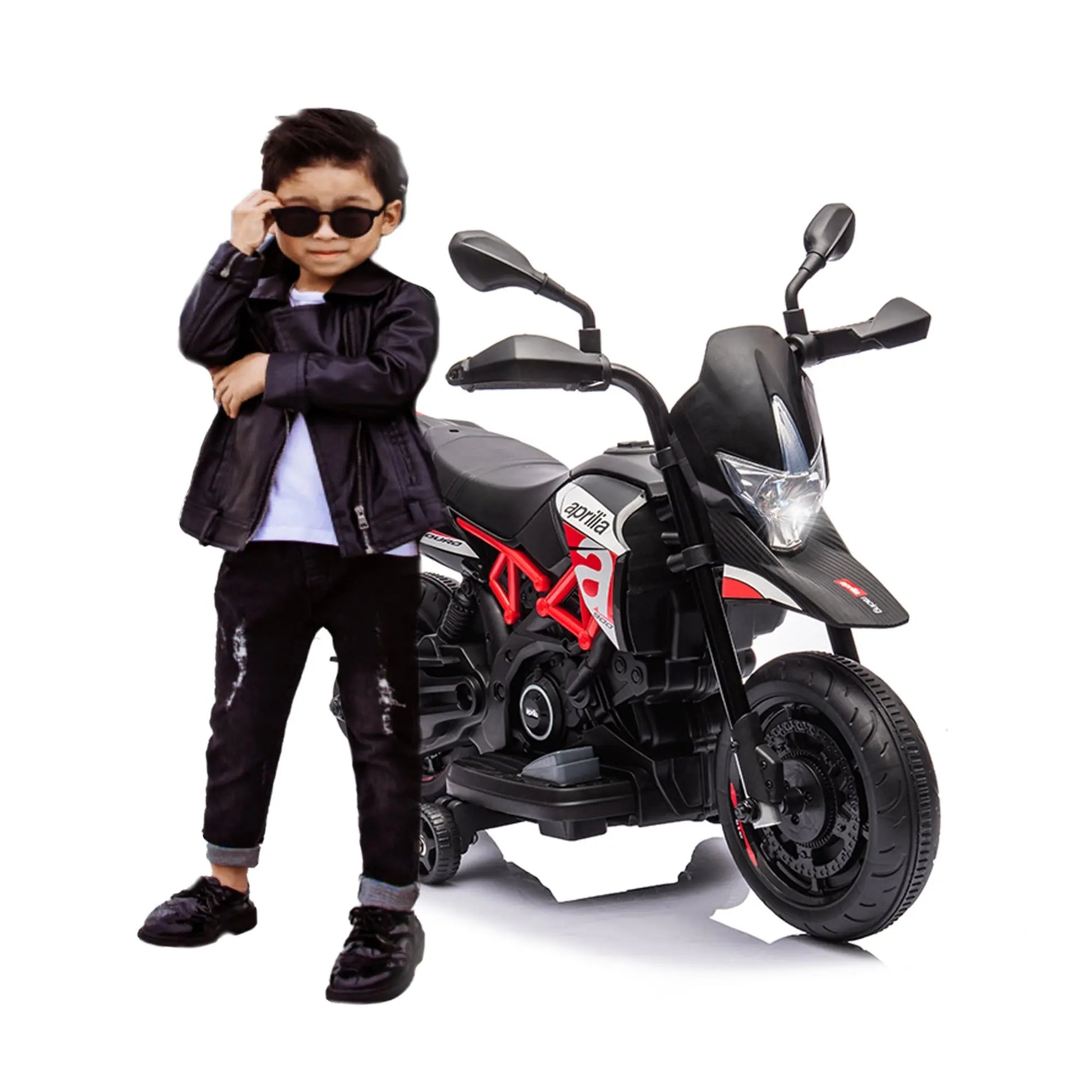 Kids Red, Licensed Aprilia Electric Motorcycle, 6V Kids Motorcycle, Ride On Toy w/Training Wheels, LED Lights, Sounds & Music, Battery Powered Dirt Bike for Boys & Girls Doba