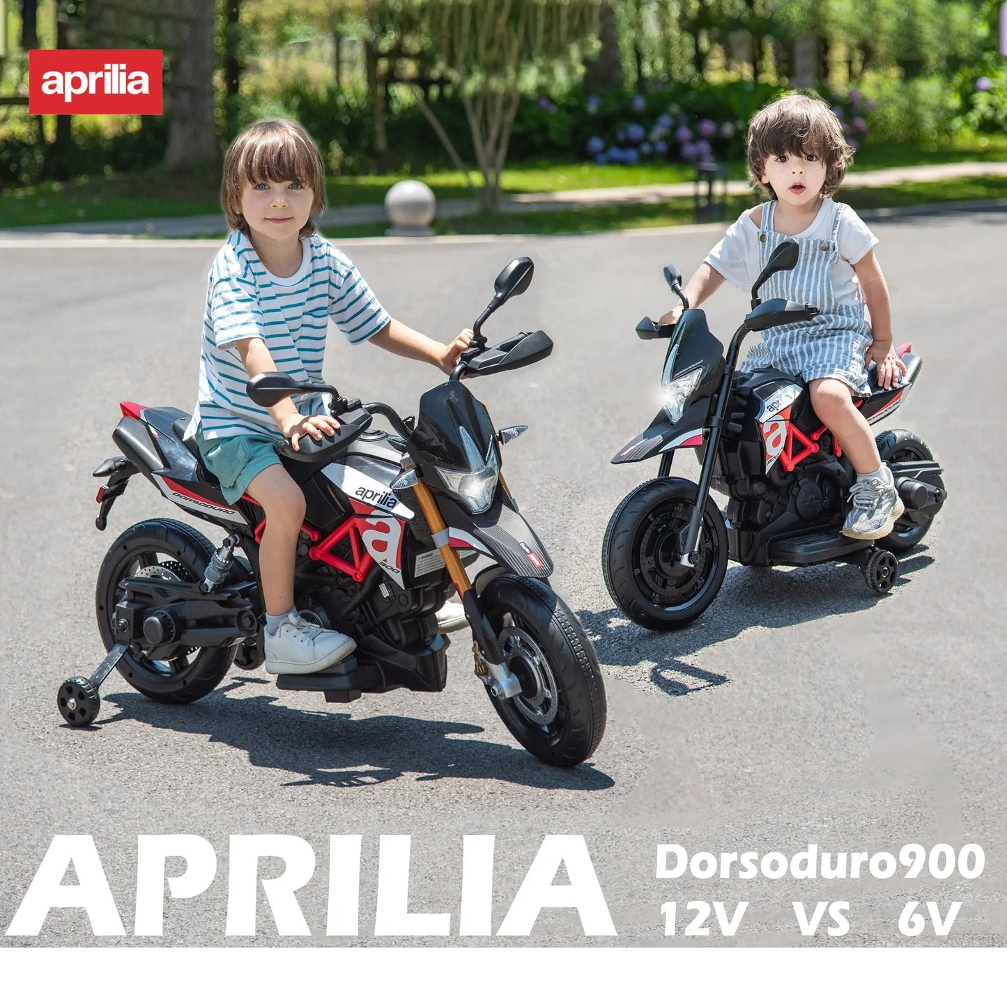 Kids Red, Licensed Aprilia Electric Motorcycle, 6V Kids Motorcycle, Ride On Toy w/Training Wheels, LED Lights, Sounds & Music, Battery Powered Dirt Bike for Boys & Girls Doba