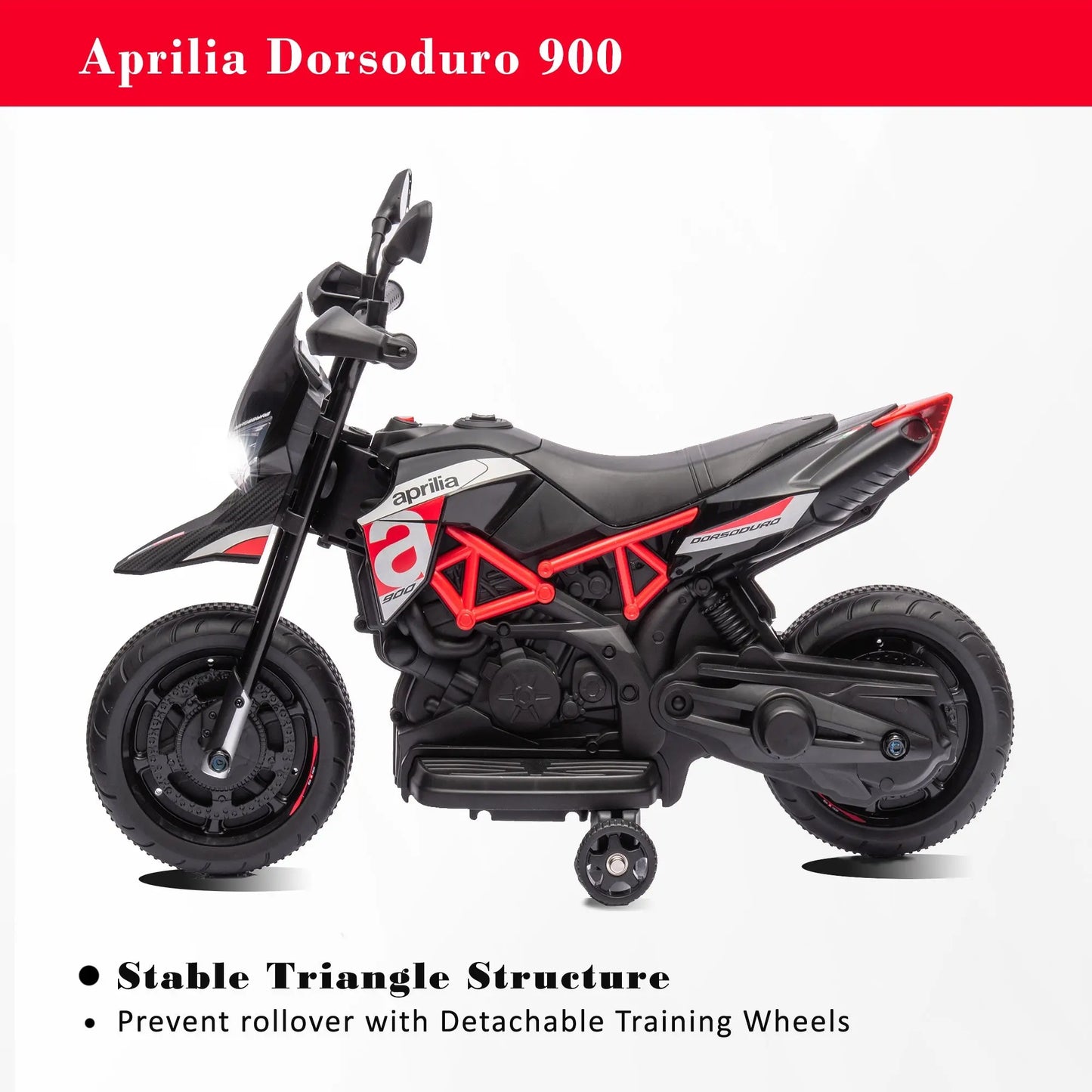 Kids Red, Licensed Aprilia Electric Motorcycle, 6V Kids Motorcycle, Ride On Toy w/Training Wheels, LED Lights, Sounds & Music, Battery Powered Dirt Bike for Boys & Girls Doba