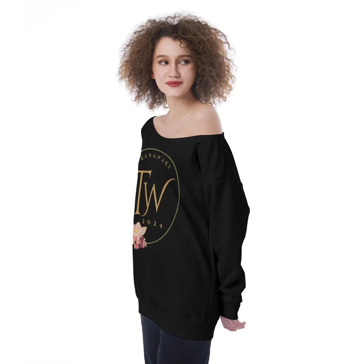 Trangware Oversized Women's Off-Shoulder Sweatshirt, Black Yoycol