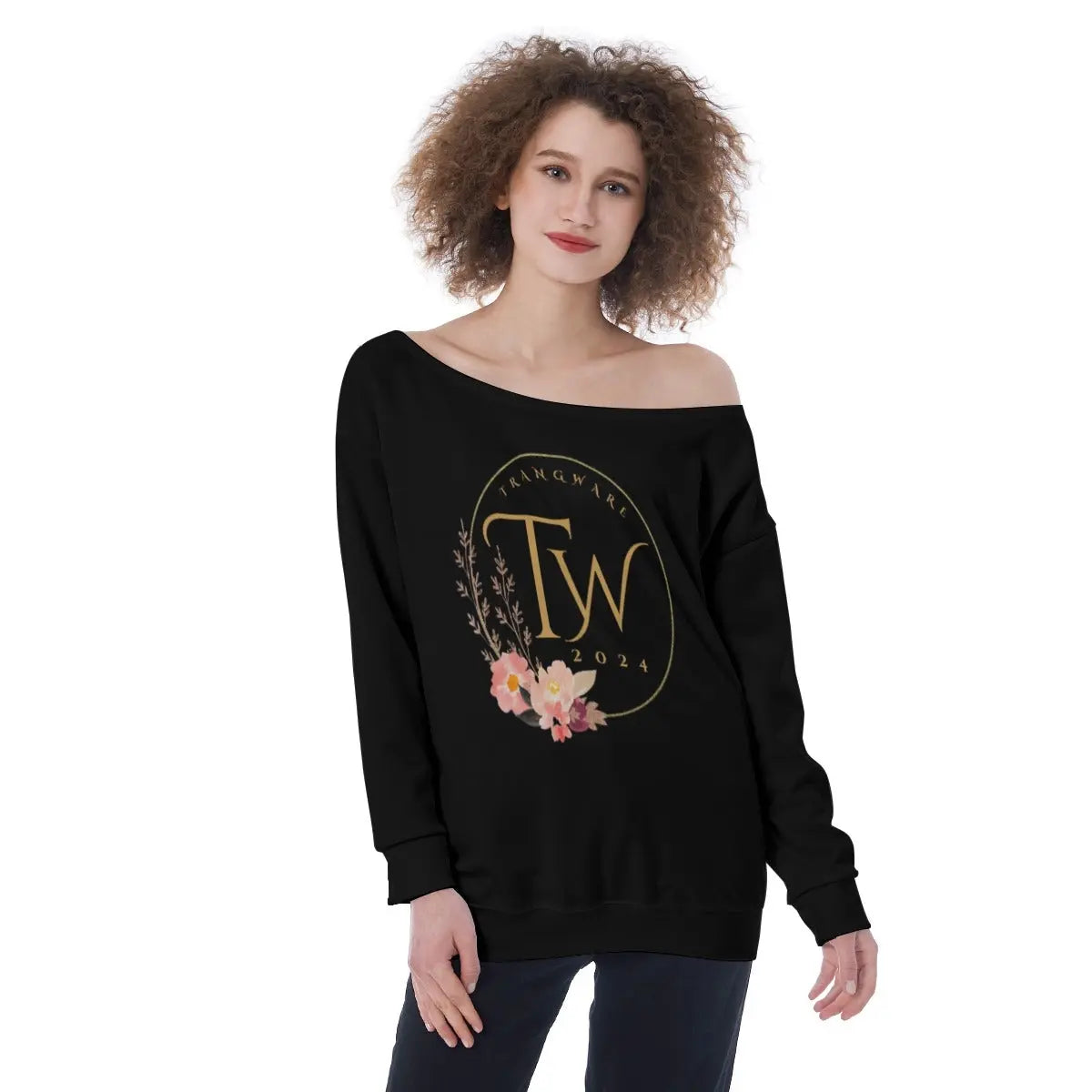 Trangware Oversized Women's Off-Shoulder Sweatshirt, Black Yoycol