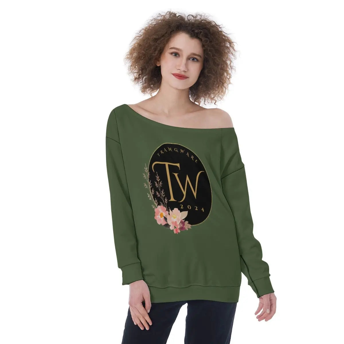 Trangware Oversized Women's Off-Shoulder Sweatshirt, Green Yoycol