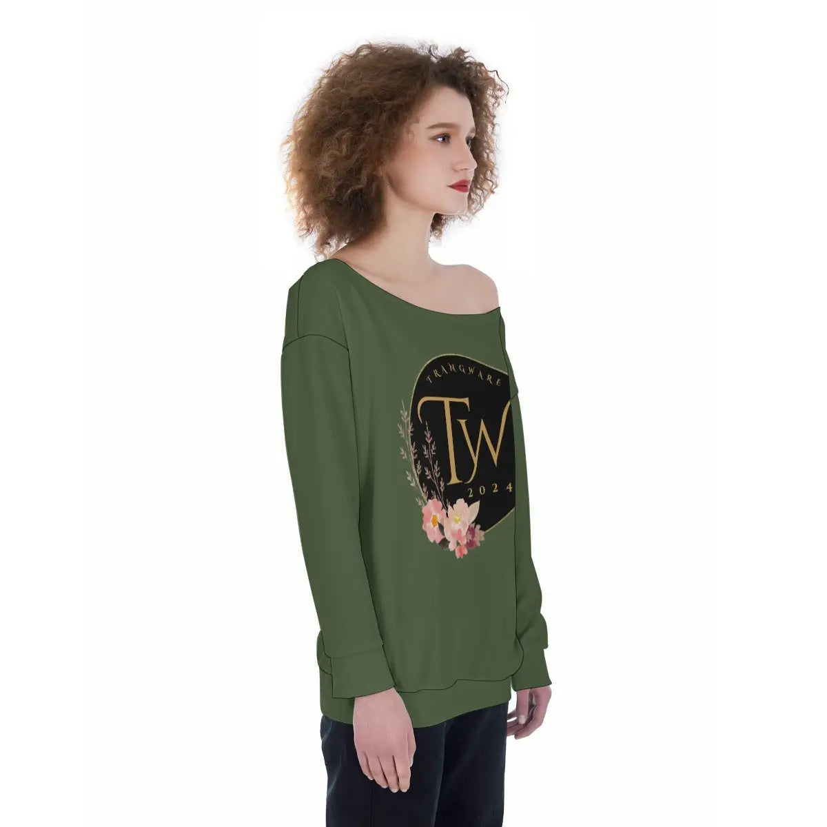 Trangware Oversized Women's Off-Shoulder Sweatshirt, Green Yoycol