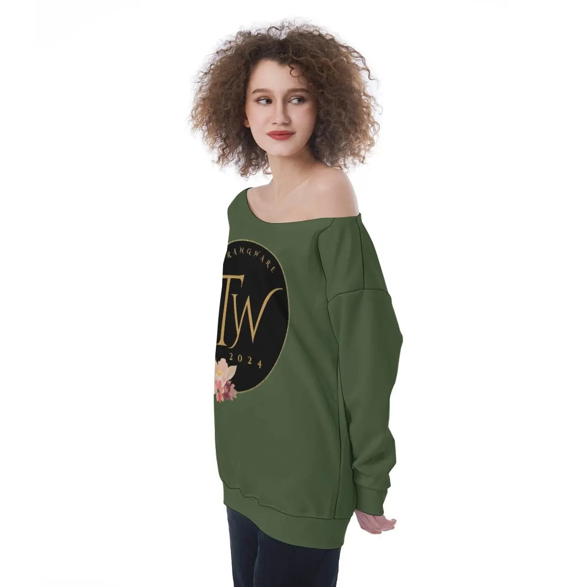 Trangware Oversized Women's Off-Shoulder Sweatshirt, Green Yoycol