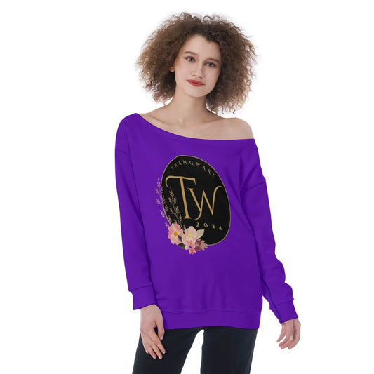 Trangware Oversized Women's Off-Shoulder Sweatshirt, Purple Yoycol