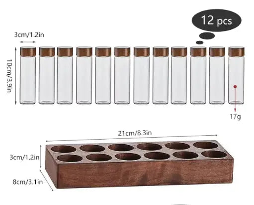 Walnut Wood Coffee & Tea Storage Tube Set - Glass Containers with Display Rack American Roasting Company