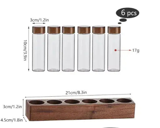 Walnut Wood Coffee & Tea Storage Tube Set - Glass Containers with Display Rack American Roasting Company