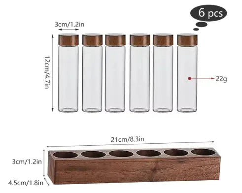 Walnut Wood Coffee & Tea Storage Tube Set - Glass Containers with Display Rack American Roasting Company