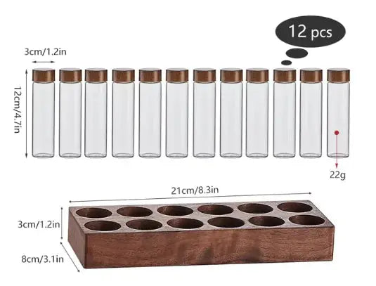 Walnut Wood Coffee & Tea Storage Tube Set - Glass Containers with Display Rack American Roasting Company