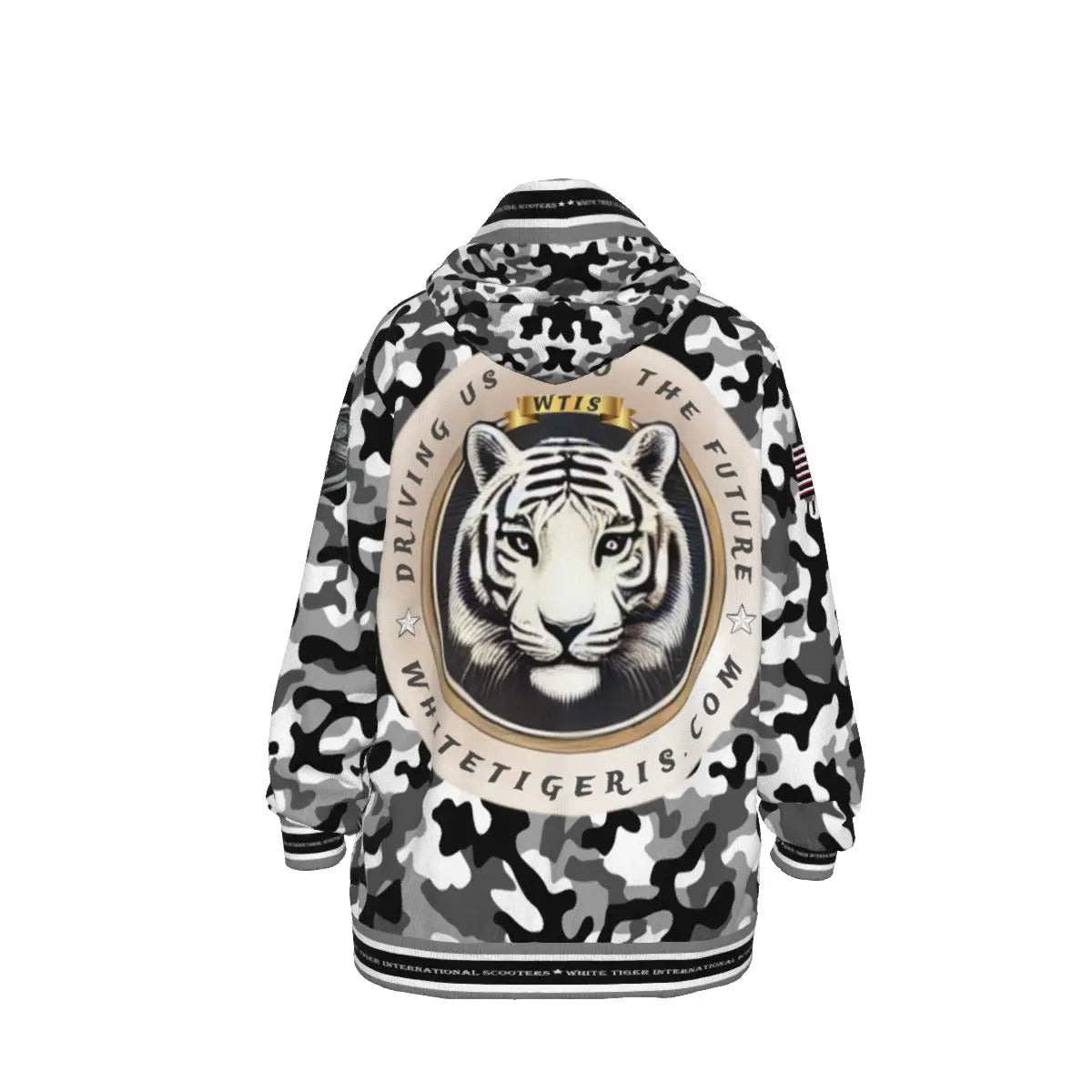 White Tiger International Scooters Limited Edition Unisex Pullover Hoodie, Camo White Yoycol