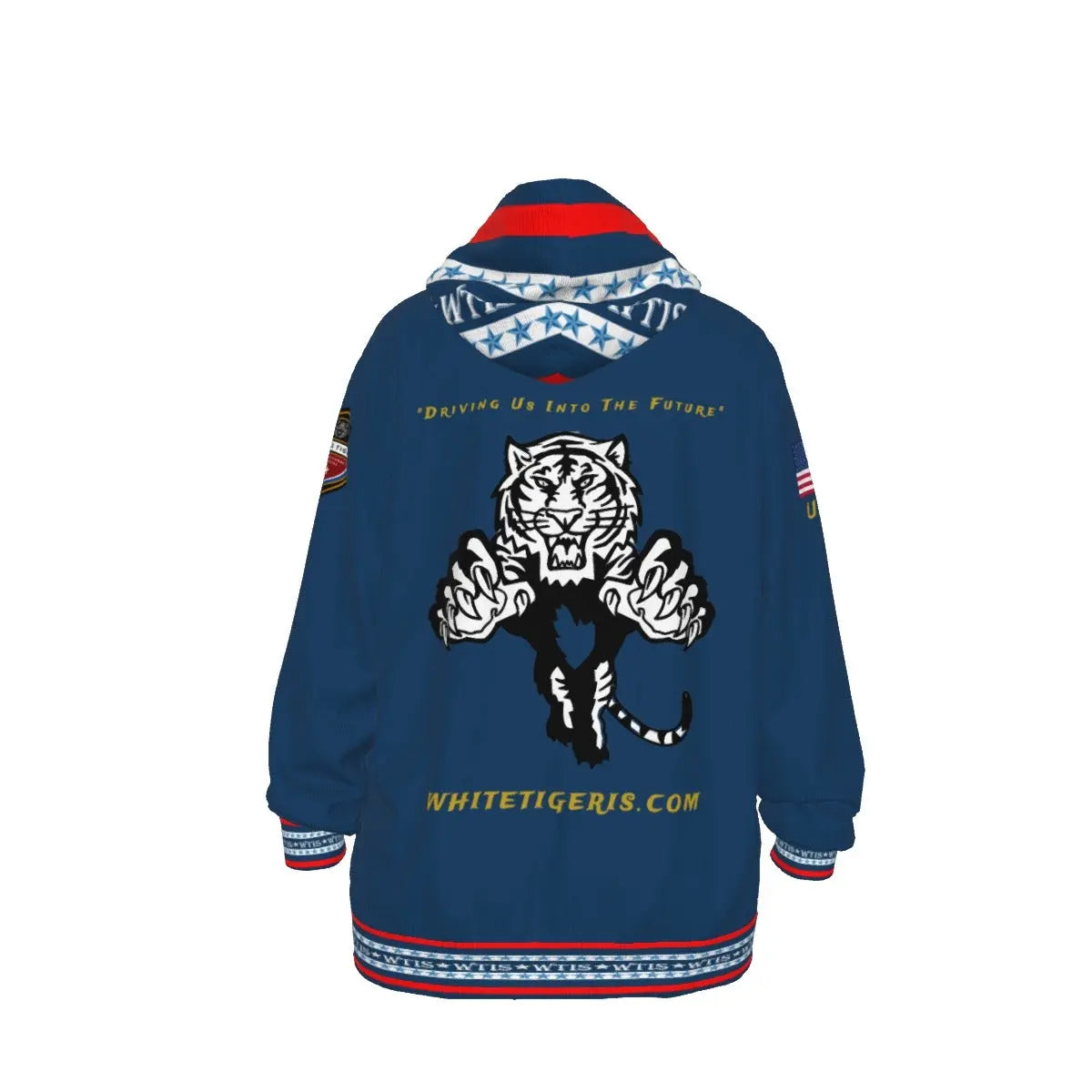 White Tiger International Scooters Limited Edition Unisex Pullover Hoodie, Plunging Tiger, Blue Yoycol