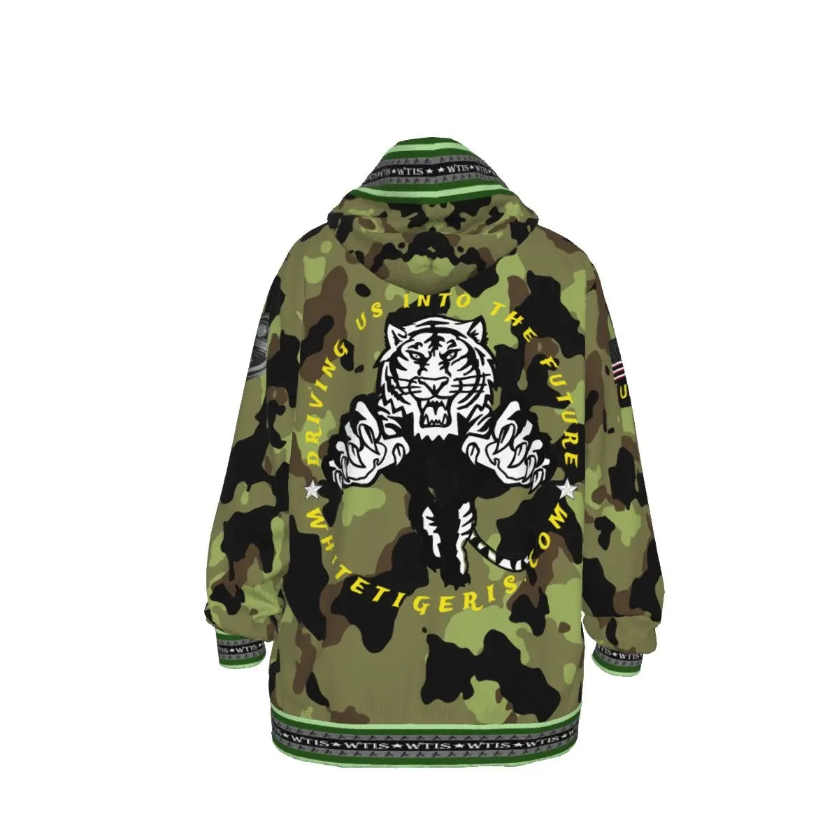 White Tiger International Scooters Limited Edition Unisex Pullover Hoodie, Plunging Tiger, Camo Yoycol