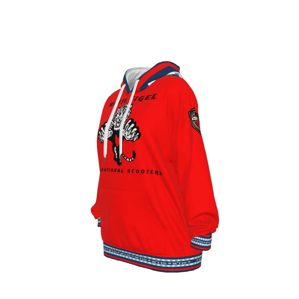 White Tiger International Scooters Limited Edition Unisex Pullover Hoodie, Plunging Tiger, Red Yoycol