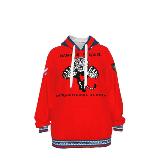 White Tiger International Scooters Limited Edition Unisex Pullover Hoodie, Plunging Tiger, Red Yoycol