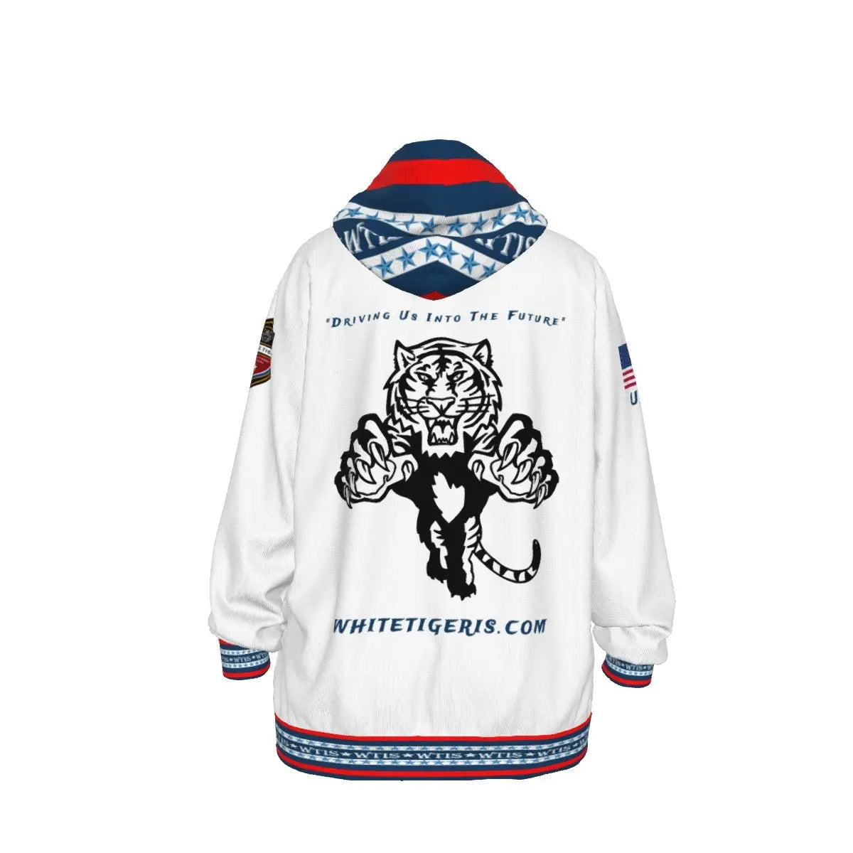 White Tiger International Scooters Limited Edition Unisex Pullover Hoodie, Plunging Tiger, White Yoycol