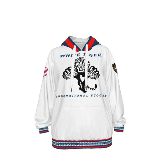 White Tiger International Scooters Limited Edition Unisex Pullover Hoodie, Plunging Tiger, White Yoycol