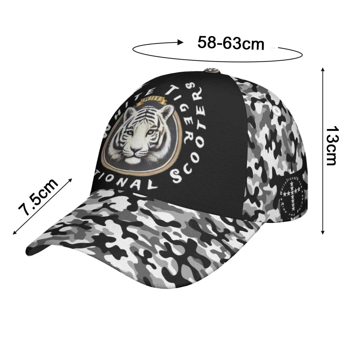 White Tiger International Scooters  Peaked Cap With Box, Black Camo Yoycol