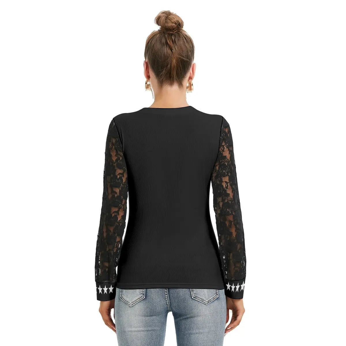 White TigerIS Women's T-shirt And Sleeve With Black Lace Yoycol