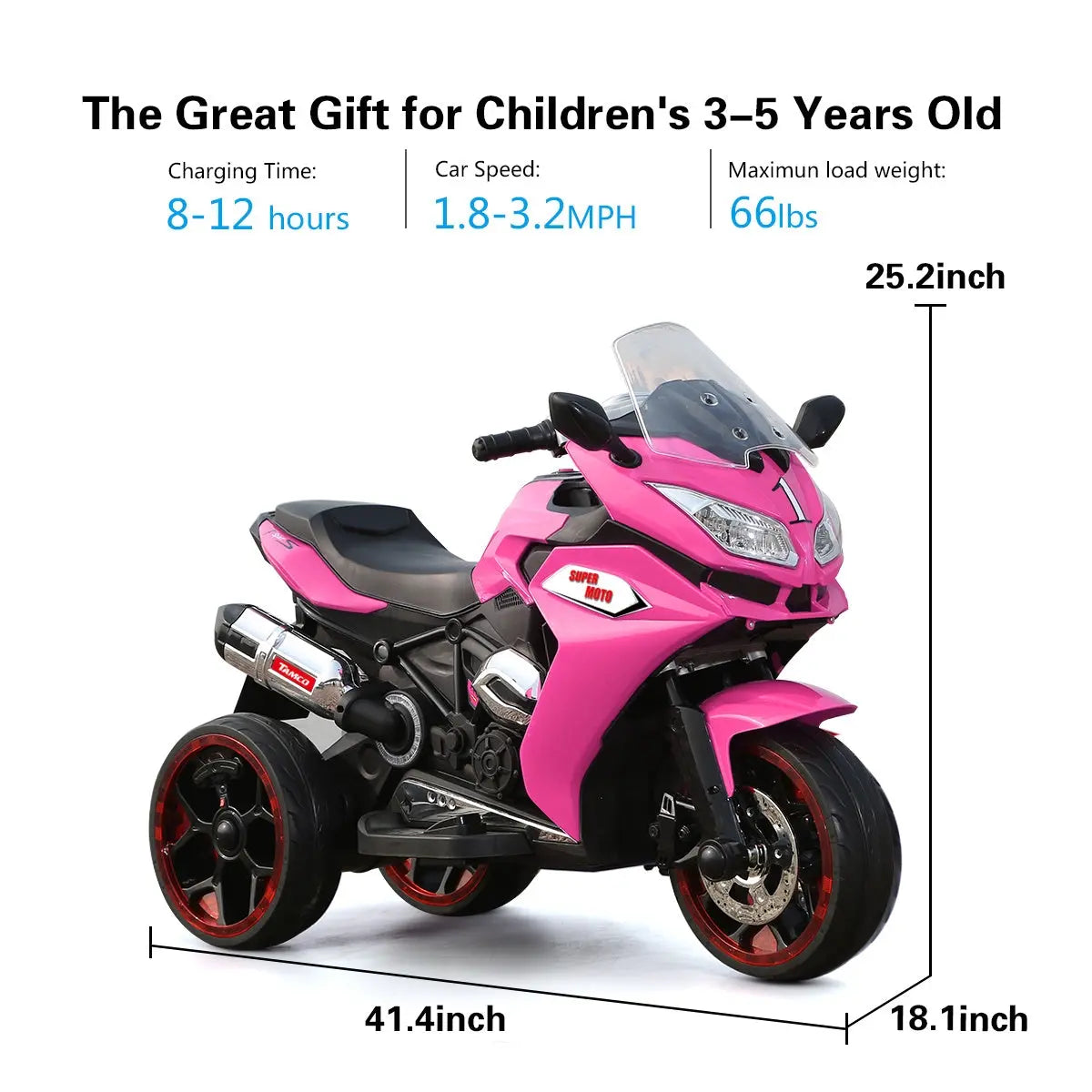 Kids, TAMCO 12V Kids Electric motorcycle, ride on motorcycle,Girls Motorcycle, Children Battery Motor Bikes Rechargeable 3 Wheels Ride on Kids Electric Motorcycle with Light Wheels /electric ride on car Doba