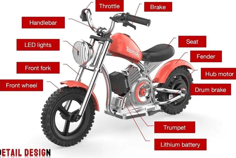 Kids Electric Motorcycle  Red Harley Modeling speed 16km / h load 75kg climbing 12° range 12km LED lighting simulation fuel engine sound wave and magic smoke simulation exhaust fog Doba